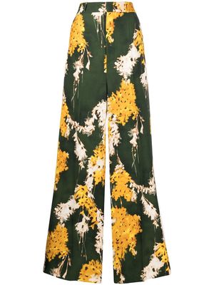 DEL CORE wide-leg floral-print trousers - Green