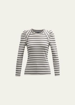 Delano Striped Puff-Sleeve Top