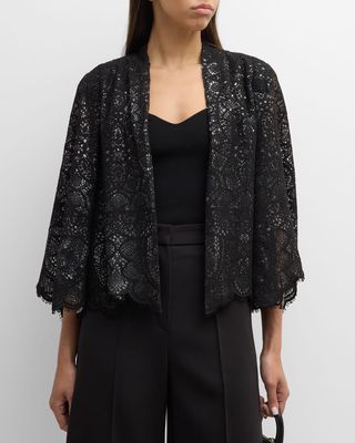 Delilah Open-Front Scalloped Sequin Lace Jacket