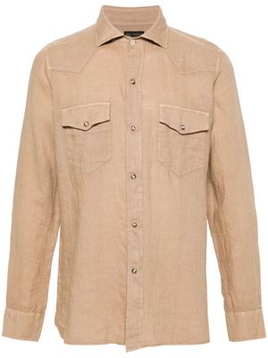 Dell'oglio Western-yoke linen shirt - Neutrals