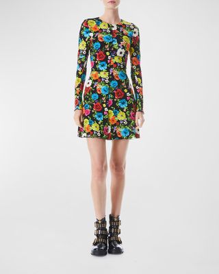 Delora Long-Sleeve Paneled Floral Mini Dress