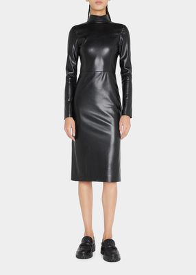Delora Vegan Leather Mock-Neck Midi Dress