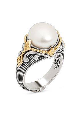 Delos 2.0 18K Gold, Sterling Silver & Pearl Orb Ring