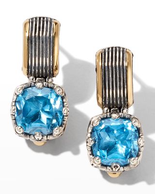 Delos Two-Tone Swiss Blue Topaz Drop Earrings