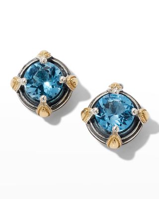 Delos Two-Tone Swiss Blue Topaz Stud Earrings