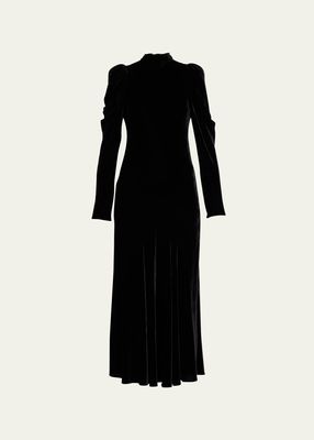 Delphine Mock-Neck Velvet Midi Dress