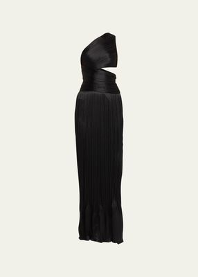 Delphos Pintuck One-Shoulder Cutout Dress