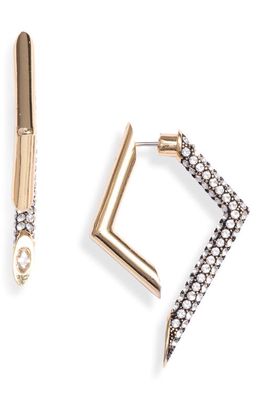 DEMARSON Mini Yana Pavé Crystal Asymmetric Drop Earrings in 12K Shiny Gold/Hema/Crystal