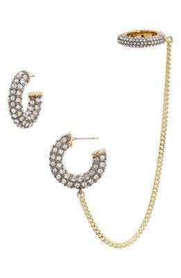 DEMARSON Phoenix Convertible Pavé Huggie Hoop Earrings & Cuff in 12K Shiny Gold /pave Crystals