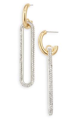 DEMARSON Rachel Pavé Drop Huggie Hoop Earrings in 12K Shiny Gold/silver Crystal