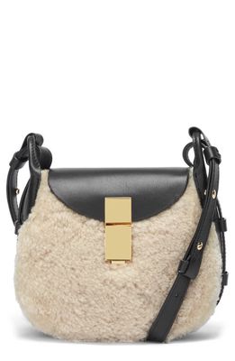 DeMellier Mini Lausanne Leather Crossbody Bag in Off White Shearling