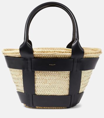 DeMellier Santorini leather-trimmed straw tote bag