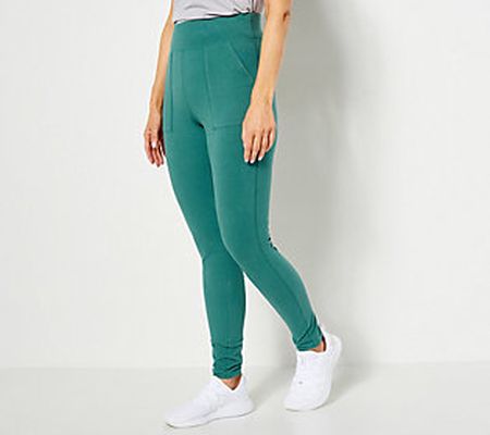 Denim & Co. Active Regular Duo Stretch Leggings w/ Wide Waistbn