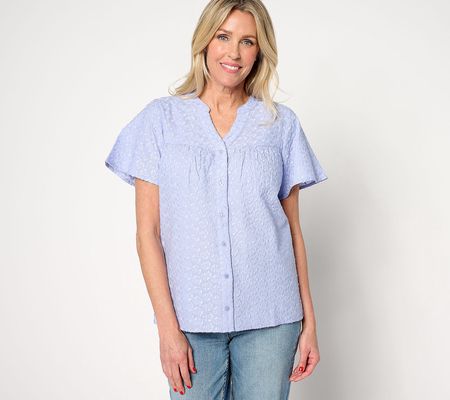 Denim & Co. Adaptive Allover Embroidered Cotton Blouse