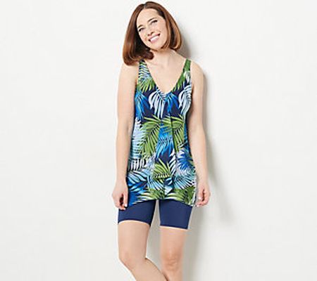Denim & Co. Beach V-Neck Handkerchief Tankini w/ Bike Short