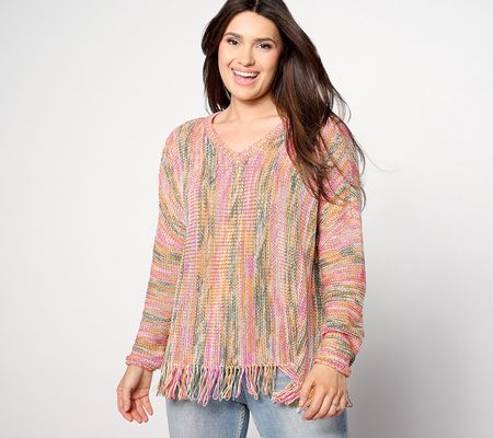 Denim & Co. Canyon Retreat Drop Shoulder Fringe Hem Pullover