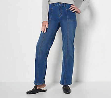Denim & Co. Easy Stretch Petite Wide-Leg Jeans w/ Seam Detail