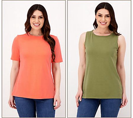 Denim & Co. Essentials Interlock Tank and Tee 2 Pack