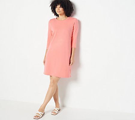Denim & Co. French Terry 3/4-Sleeve Dress with Button Cuff