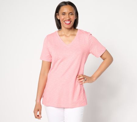 Denim & Co. Naturals Slub Jersey Crossover V-Neck Top