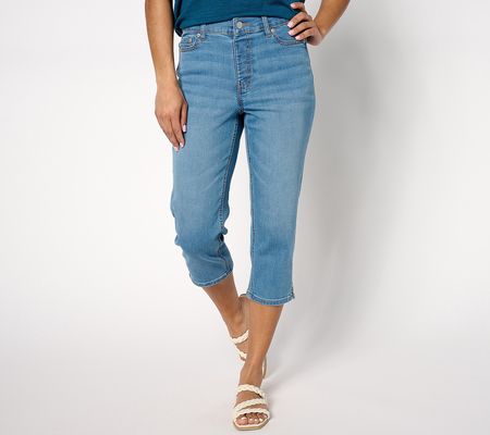 Denim & Co. Petite Easy Stretch Denim Capri with Side Slits