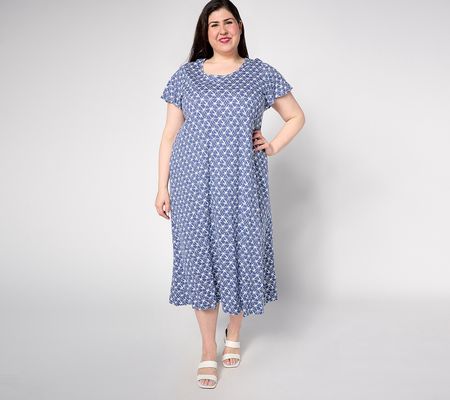 Denim & Co. Petite Printed Linen Blend Jersey Midi Dress