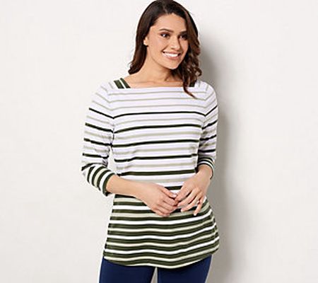 Denim & Co. Petite Striped Jersey Boat Neck Tunic
