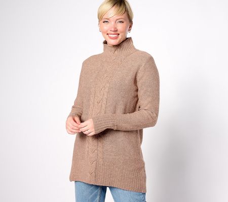 Denim & Co. Regular Cable Detail Long SleeveTunic Sweater