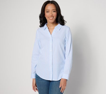 Denim & Co. Striped Cotton Jacquard Long Sleeve Yarn Dye Shirt