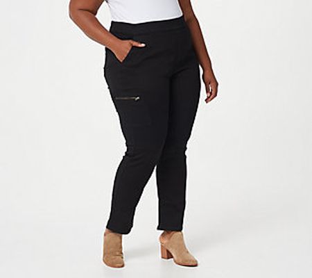 Denim & Co. Tall Comfy Knit Denim Straight Leg Patch Pkt Jeans