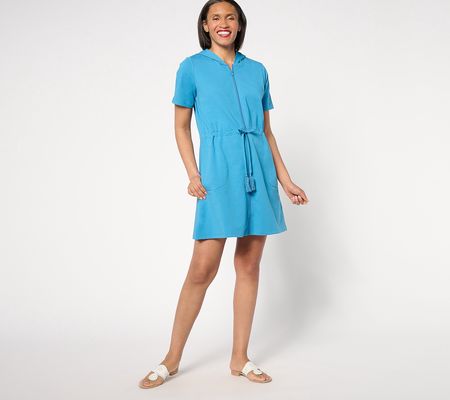 Denim Co. Beach Petite French Terry Zip Up Cover Up Dress