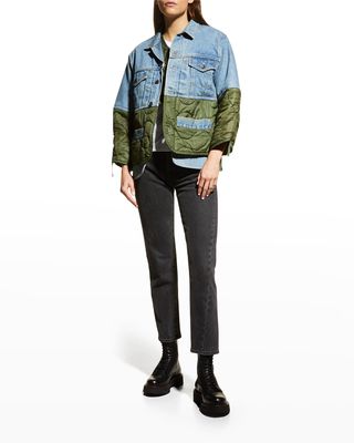 Denim Combo Quilted Puffer Jacket