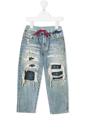 Denim Dungaree ripped straight-leg jeans - Blue