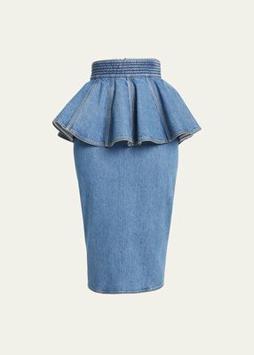 Denim Ruffle Belt Skirt