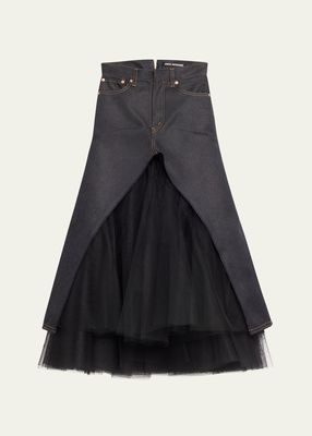 Denim Tulle Maxi Skirt