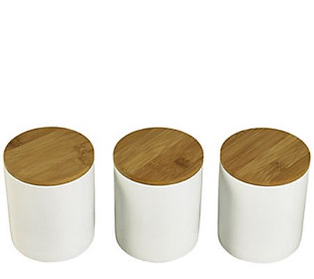 Denmark Set of 3 Porcelain Canisters with Bambo o Lids