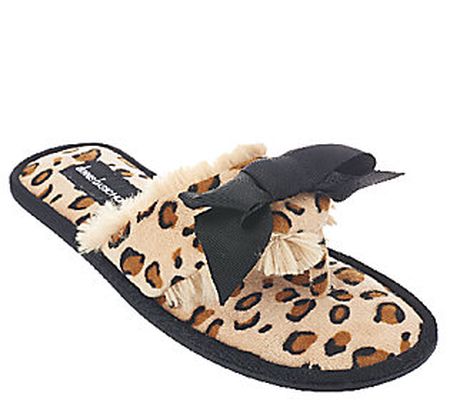 Dennis Basso Faux Fur Animal Print Slipper Sandals w/ Bow