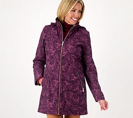 Dennis Basso Printed V-Luxe Jacket with Detachable Hood