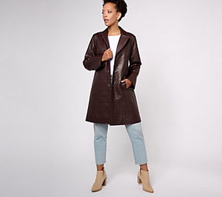 Dennis Basso Quilted Faux Leather Trench Coat