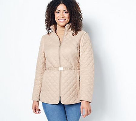 Dennis Basso Water Resistant Quilted Jacket w/ Detachable Slvs