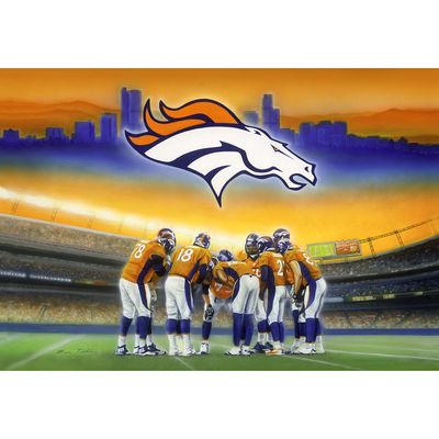 Denver Broncos "In a Huddle" Fine Art Canvas Print 28" x 40" by Artist Ben Teeter