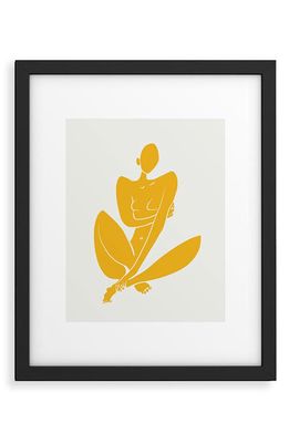 Deny Designs Little Dean Sitting Nude in Yellow Framed Art Print