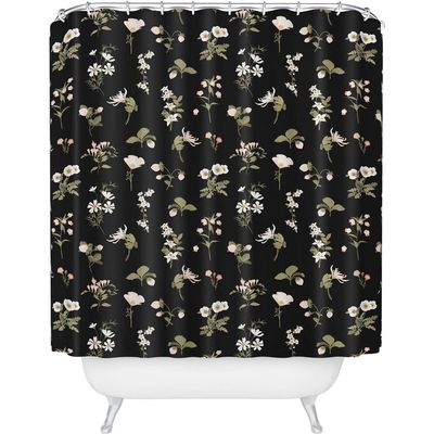 Deny Designs Pineberries Botanical Shower Curtain in Black 