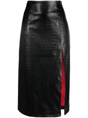 DEPENDANCE crocodile-effect mid-length skirt - Black