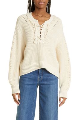 Derek Lam 10 Crosby Arif Lace-Up Stretch Cotton & Cashmere Sweater in Ivory/White