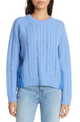 Derek Lam 10 Crosby Atiana Side Lace-Up Wool Cable Sweater in Baby Cobalt