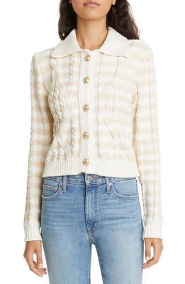 Derek Lam 10 Crosby Daisy Cable Stitch Cardigan in White/Natural
