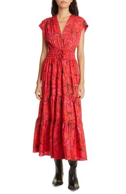 Derek Lam 10 Crosby Fatima Abstract Print Tiered Dress in Red Multi