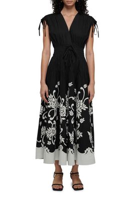 Derek Lam 10 Crosby Fatima Floral Border Print Cotton A-Line Dress in Black