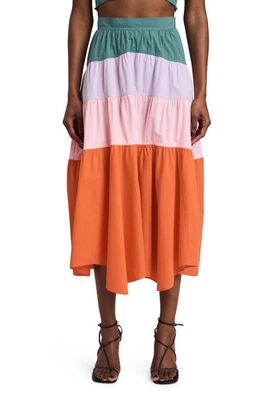 Derek Lam 10 Crosby Katalina Colorblock Tiered Cotton Skirt in Rainbow Multicolor